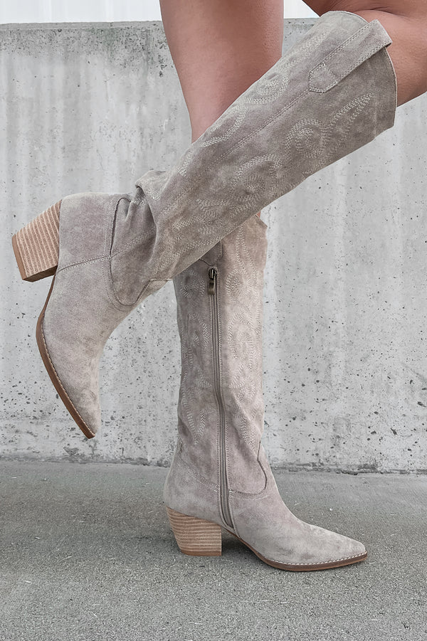 The Big Show Faux Suede Cowboy Boots (Grey) - NanaMacs