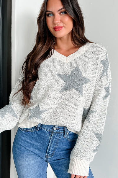 Stars Shining Bright Oversized Sweater (Ivory/Grey) - NanaMacs