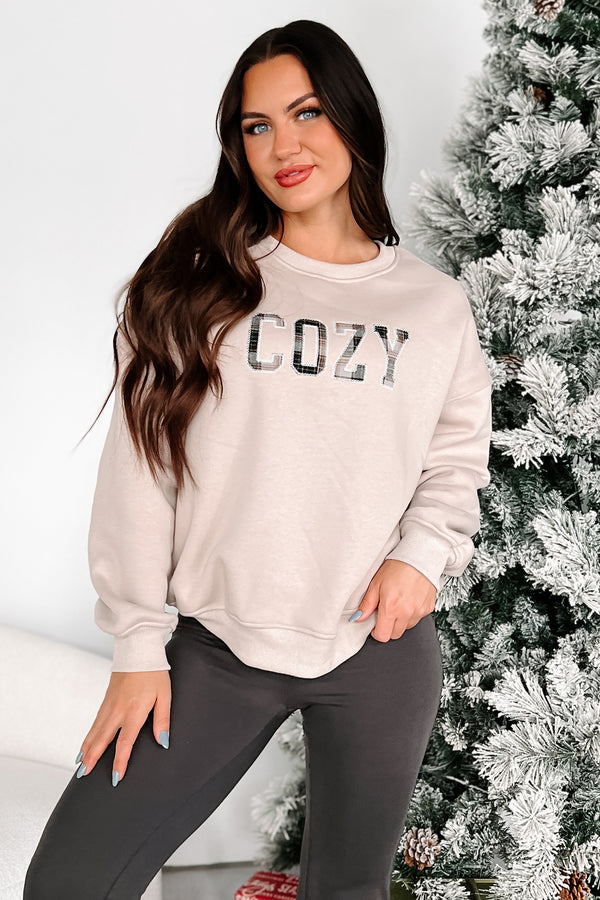 Slowing It Down Plaid "Cozy" Sweatshirt (Taupe) - NanaMacs