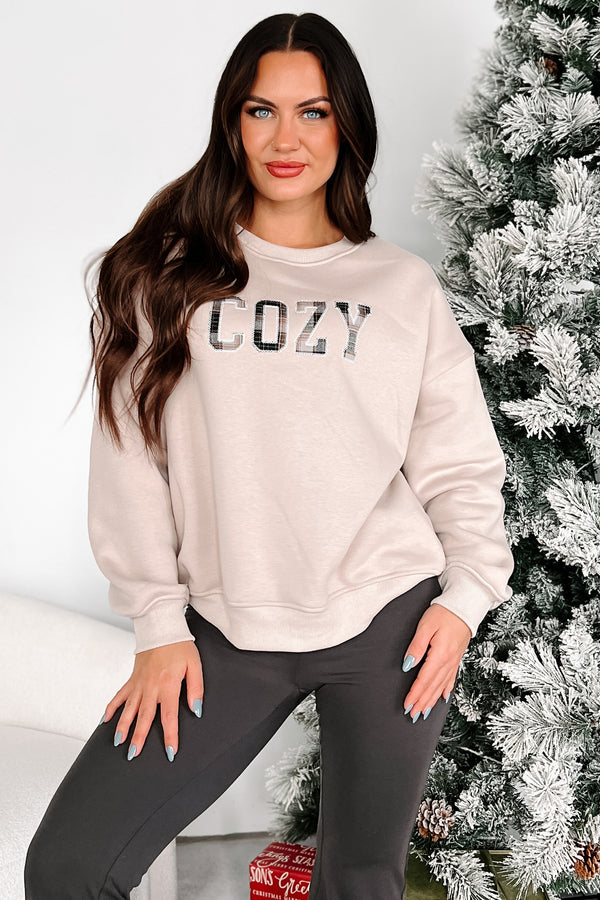 Slowing It Down Plaid "Cozy" Sweatshirt (Taupe) - NanaMacs