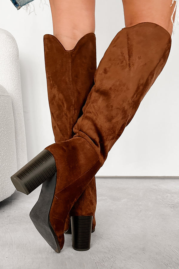 Embracing The Essentials Knee High Faux Suede Boots (Chocolate) - NanaMacs