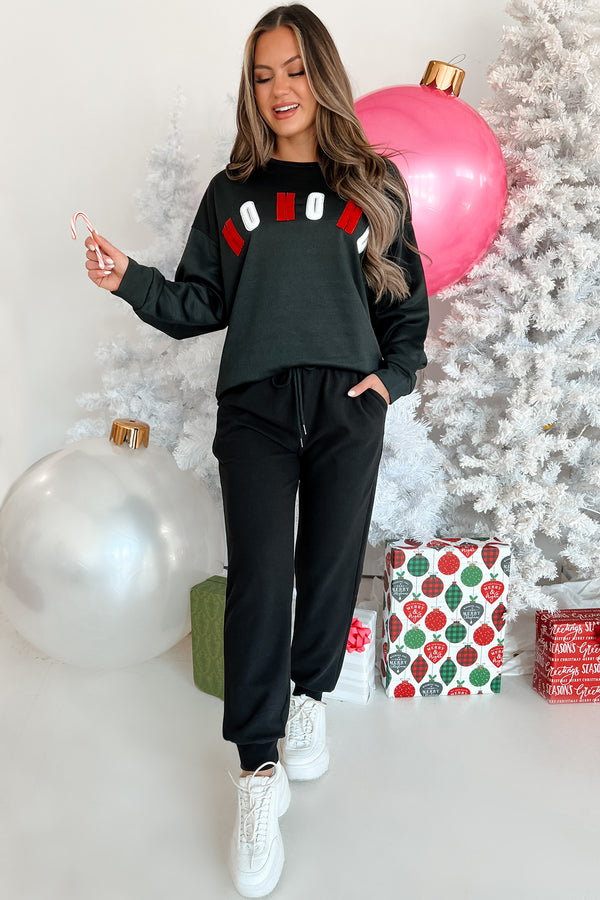 Santas Says Letter Patch Holiday Top (Black) - NanaMacs