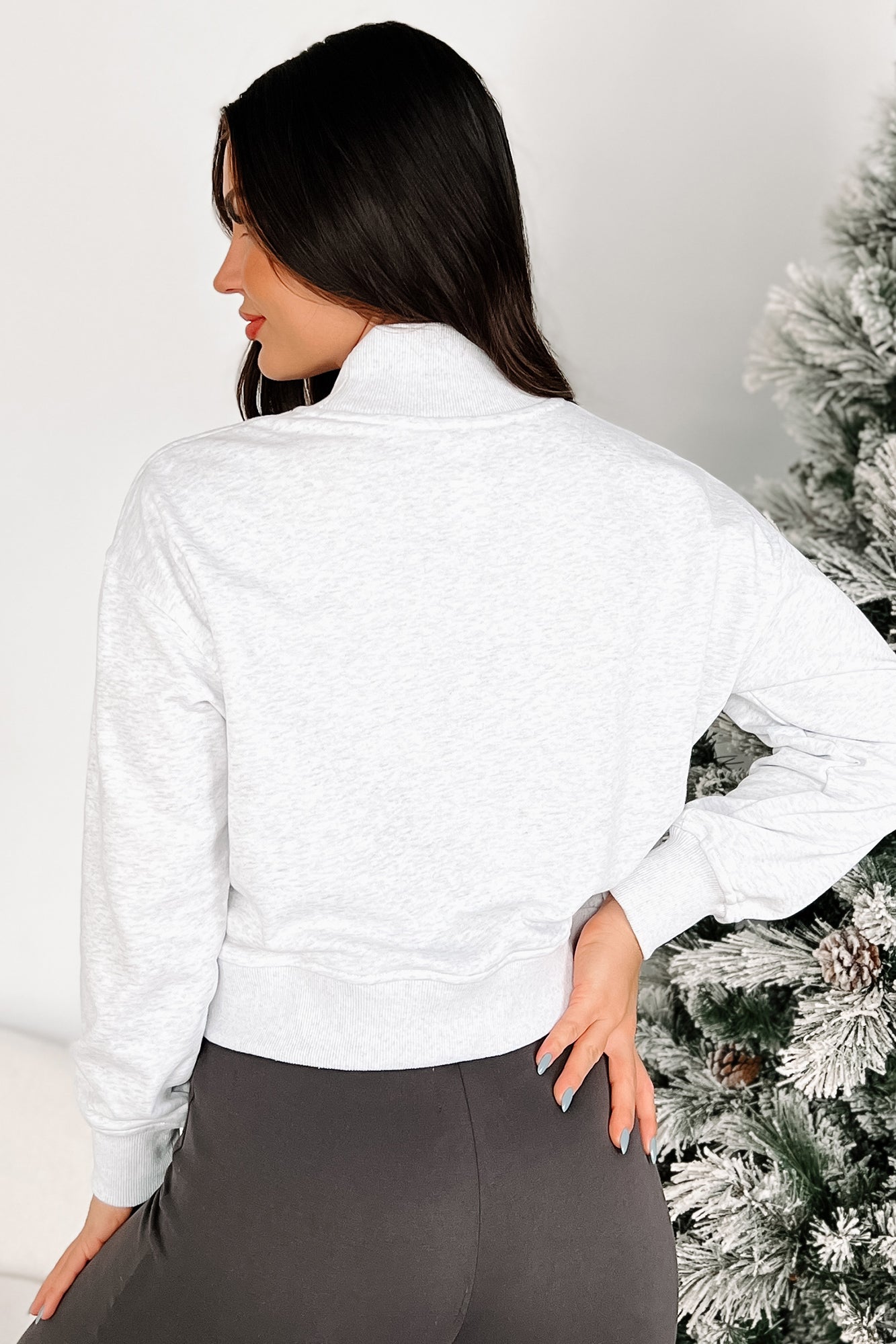 Santa's Seal Embroidered Mock Neck Sweatshirt (Light Heather Grey) - NanaMacs