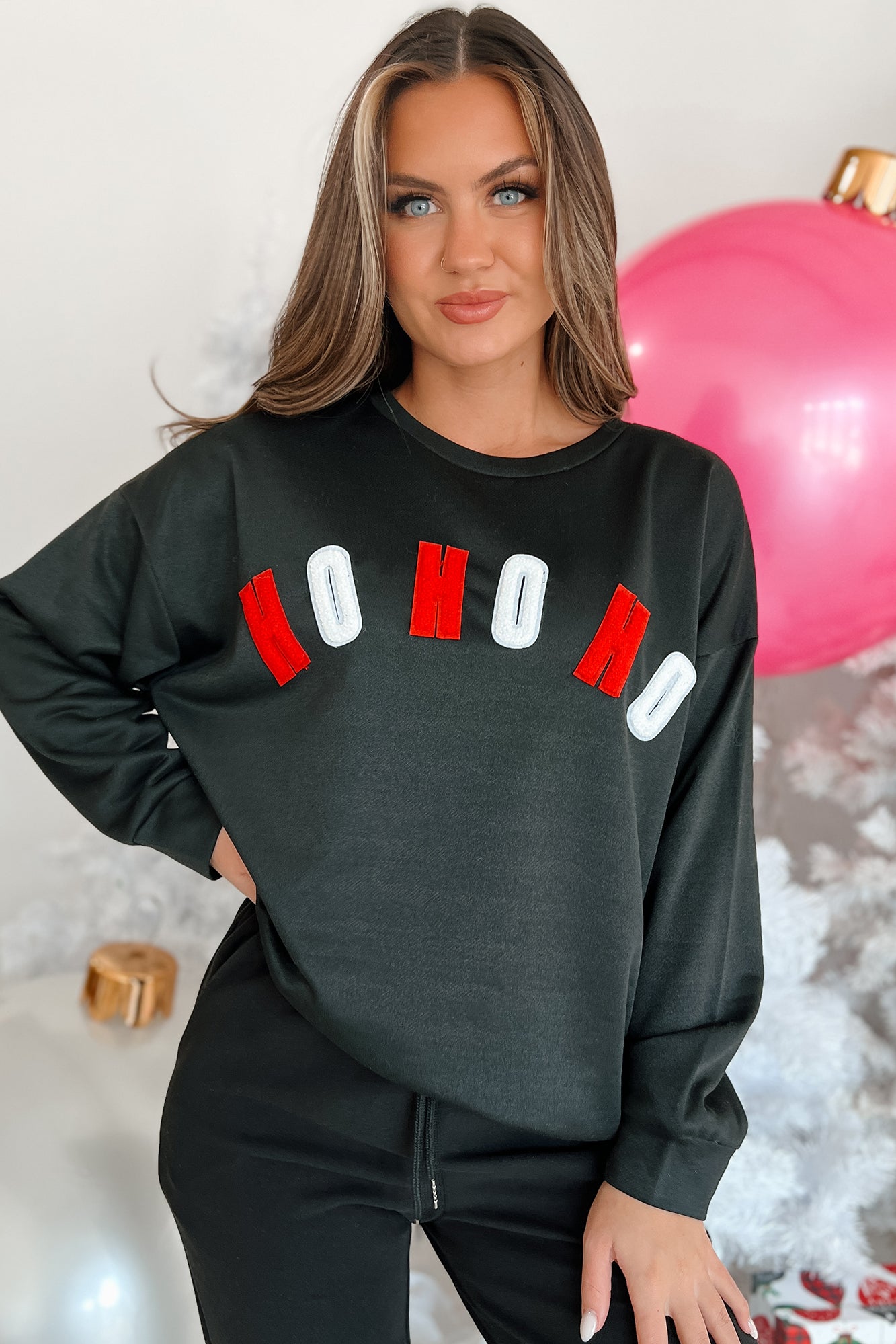 Santas Says Letter Patch Holiday Top (Black) - NanaMacs