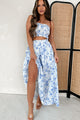 Cherish The Moment Floral Crop Top & Skirt Set (White/Light Blue) - NanaMacs