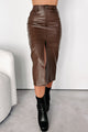 I'm Always Expensive Faux Leather Midi Skirt (Chocolate) - NanaMacs