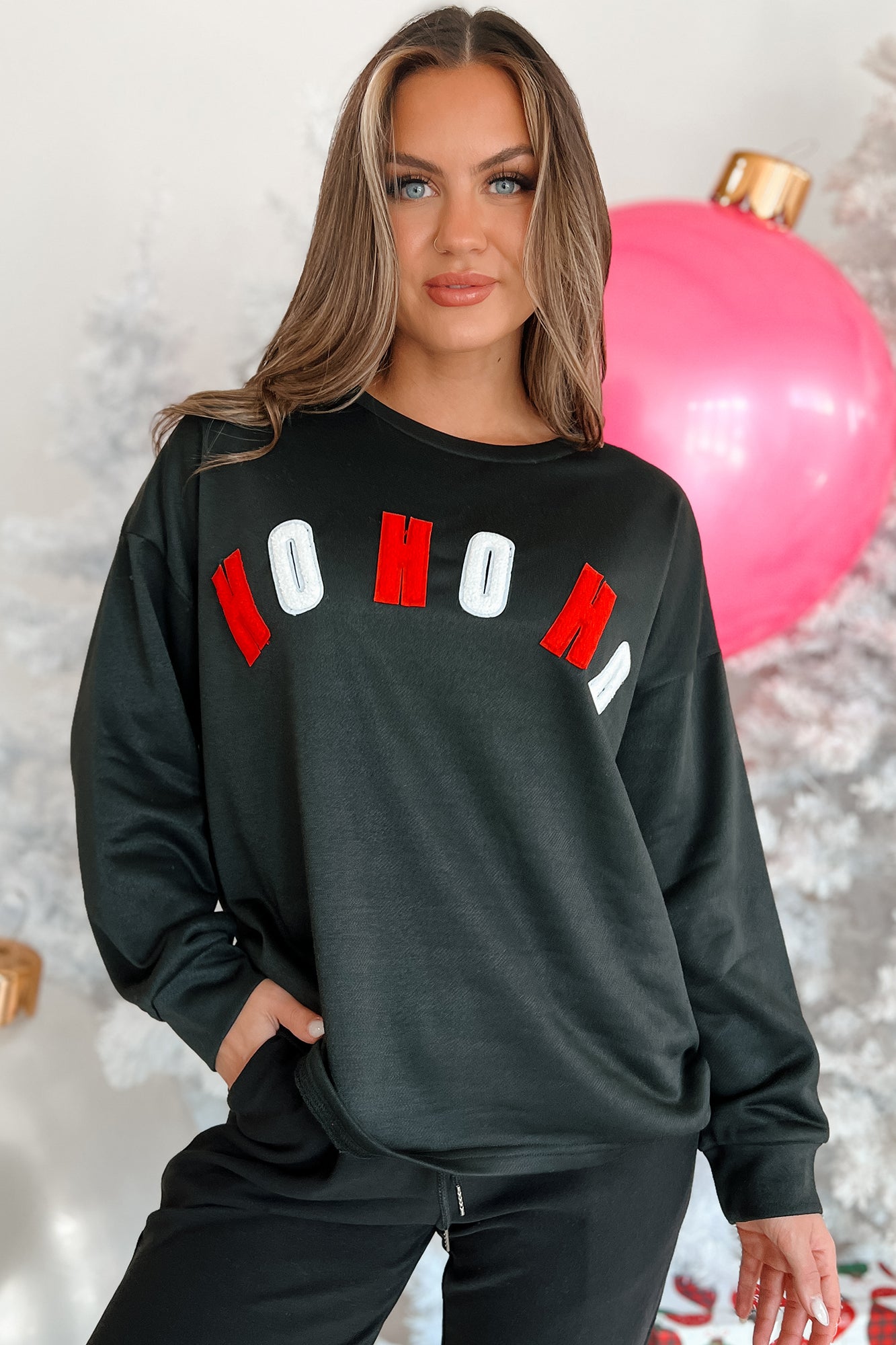 Santas Says Letter Patch Holiday Top (Black) - NanaMacs