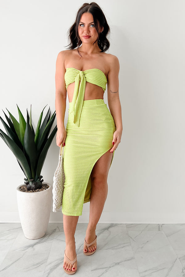 Flawlessly Loud Textured Knit Bandeau & Skirt Set (Kiwi) - NanaMacs