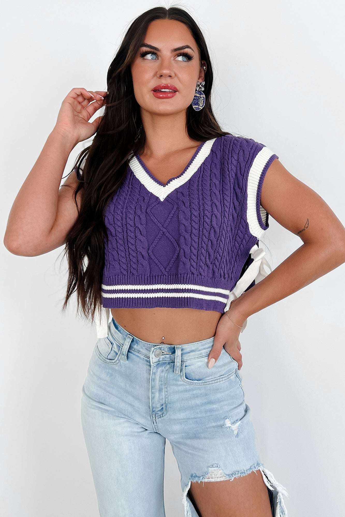 Better Take Notes Side Tie Sweater Vest (Purple/White) · NanaMacs