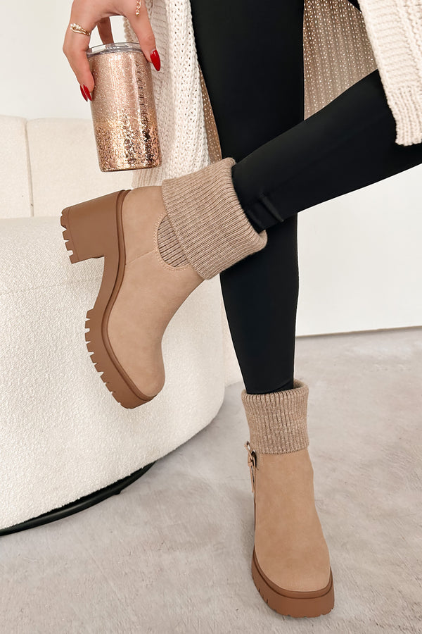 Autumn's Embrace Knit Cuff Chelsea Bootie (Sand) - NanaMacs