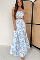 Cherish The Moment Floral Crop Top & Skirt Set (White/Light Blue) - NanaMacs