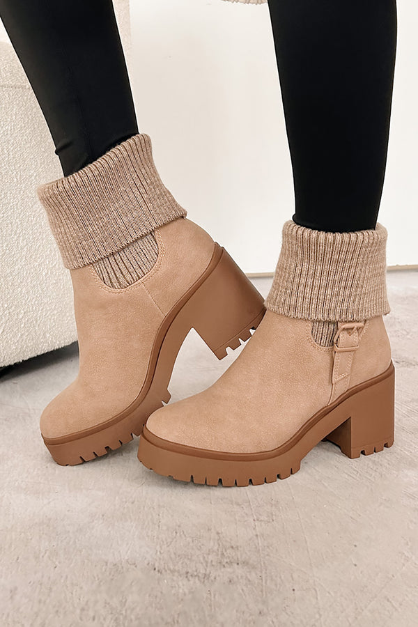 Autumn's Embrace Knit Cuff Chelsea Bootie (Sand) - NanaMacs