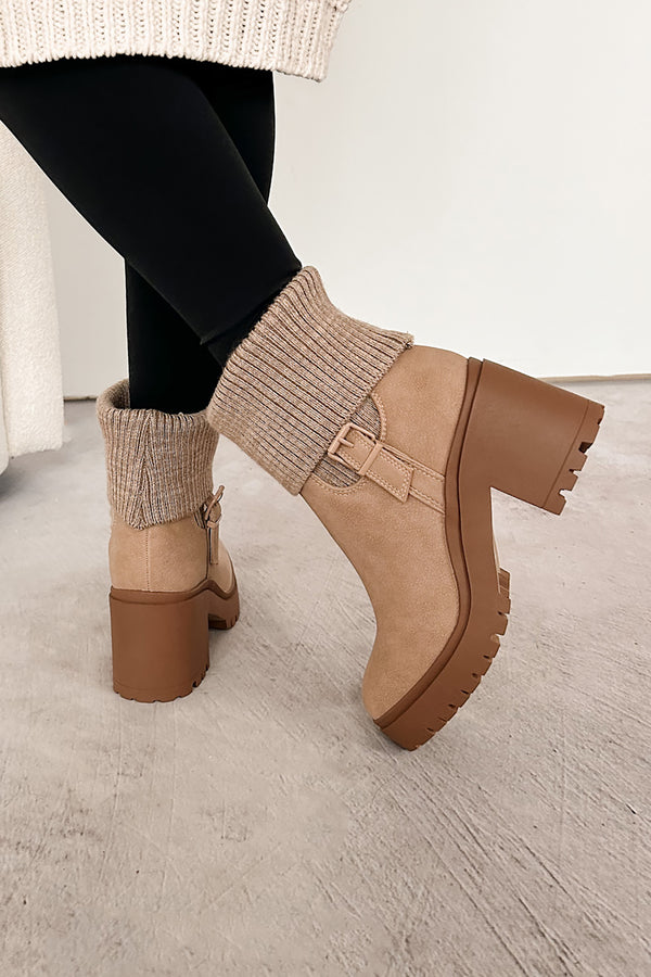 Autumn's Embrace Knit Cuff Chelsea Bootie (Sand) - NanaMacs