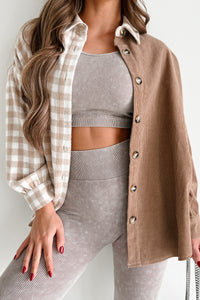 Benton Corduroy Plaid Shacket (Taupe Tan) - NanaMacs