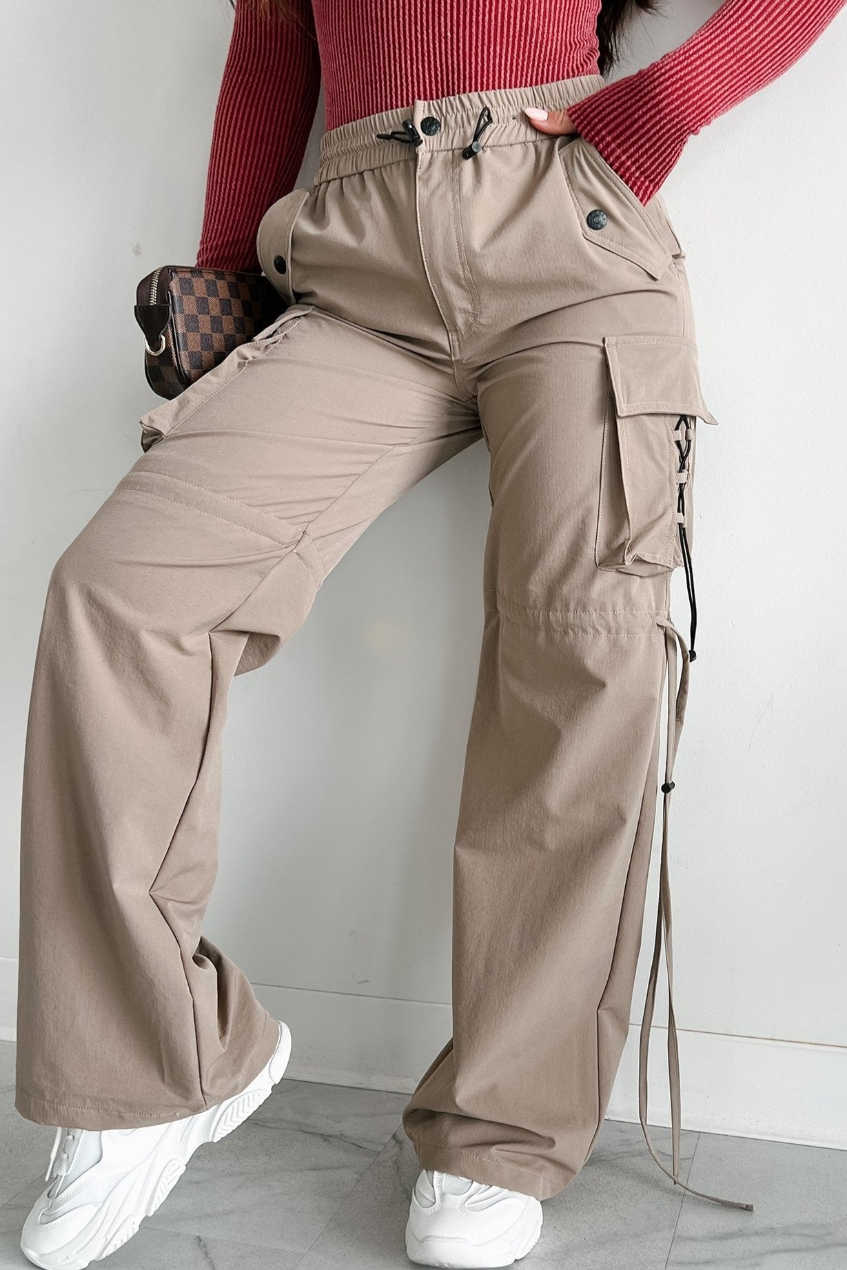 Finding My Way Wide Leg Cargo Drawstring Pants (Khaki) · NanaMacs