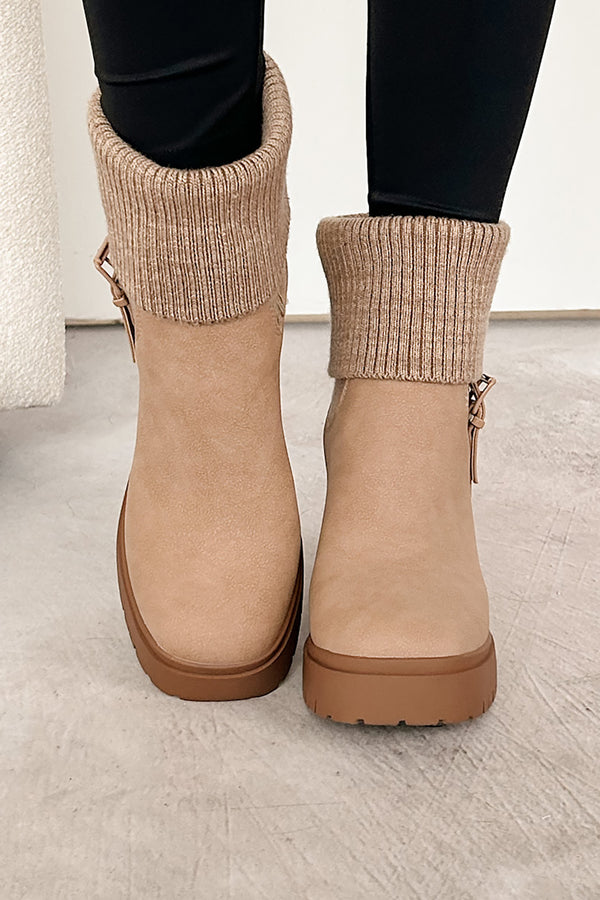 Autumn's Embrace Knit Cuff Chelsea Bootie (Sand) - NanaMacs