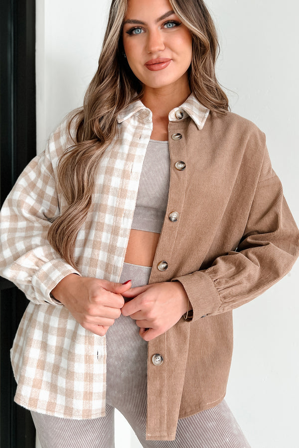 Benton Corduroy Plaid Shacket (Taupe Tan) - NanaMacs