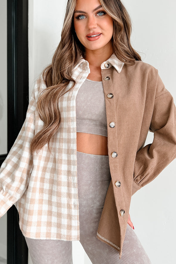 Benton Corduroy Plaid Shacket (Taupe Tan) - NanaMacs