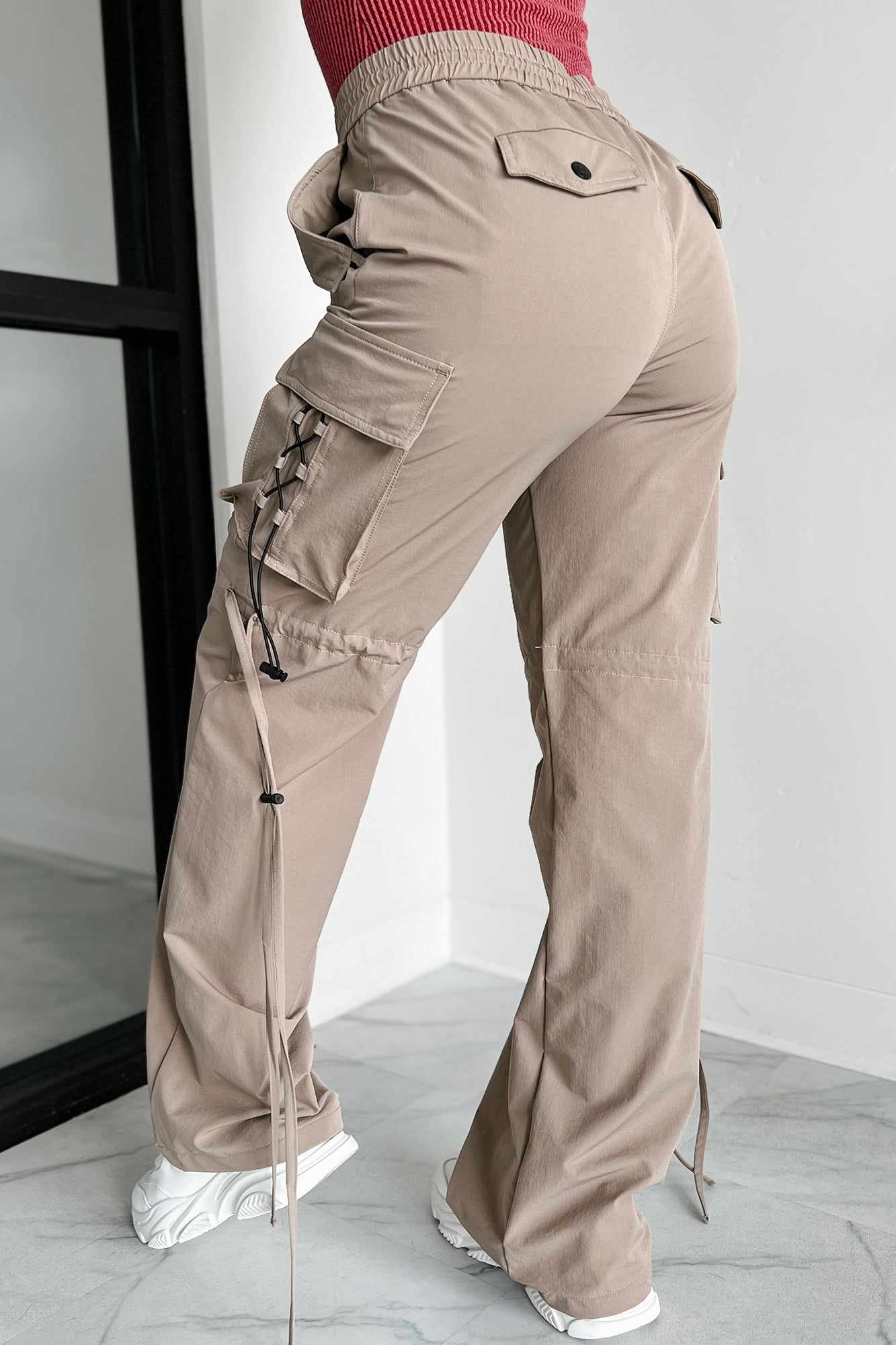 Finding My Way Wide Leg Cargo Drawstring Pants (Khaki) · NanaMacs