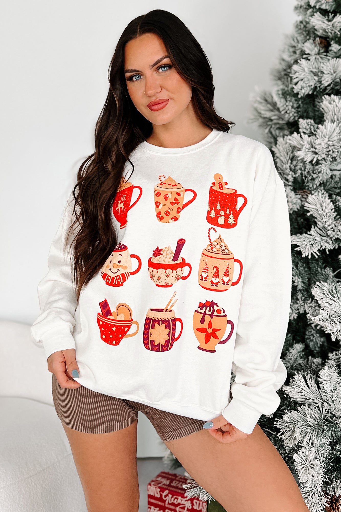 Cup Of Happiness Holiday Graphic Sweatshirt (Cream) - NanaMacs