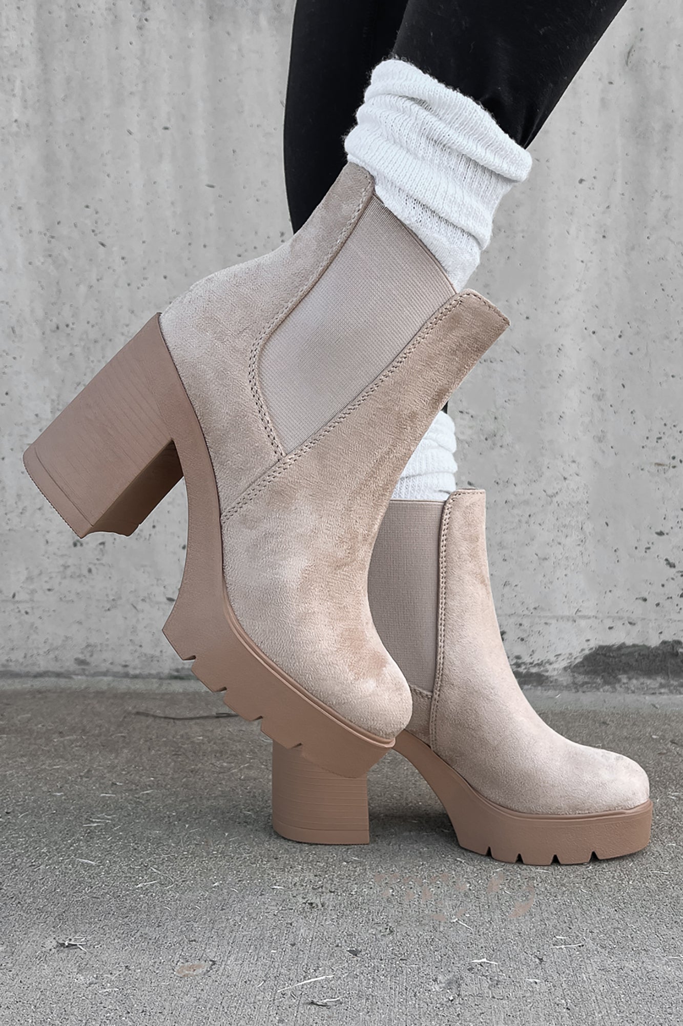 Mocha Faux Suede Block Heeled Ankle Boots | Linzi | SilkFred