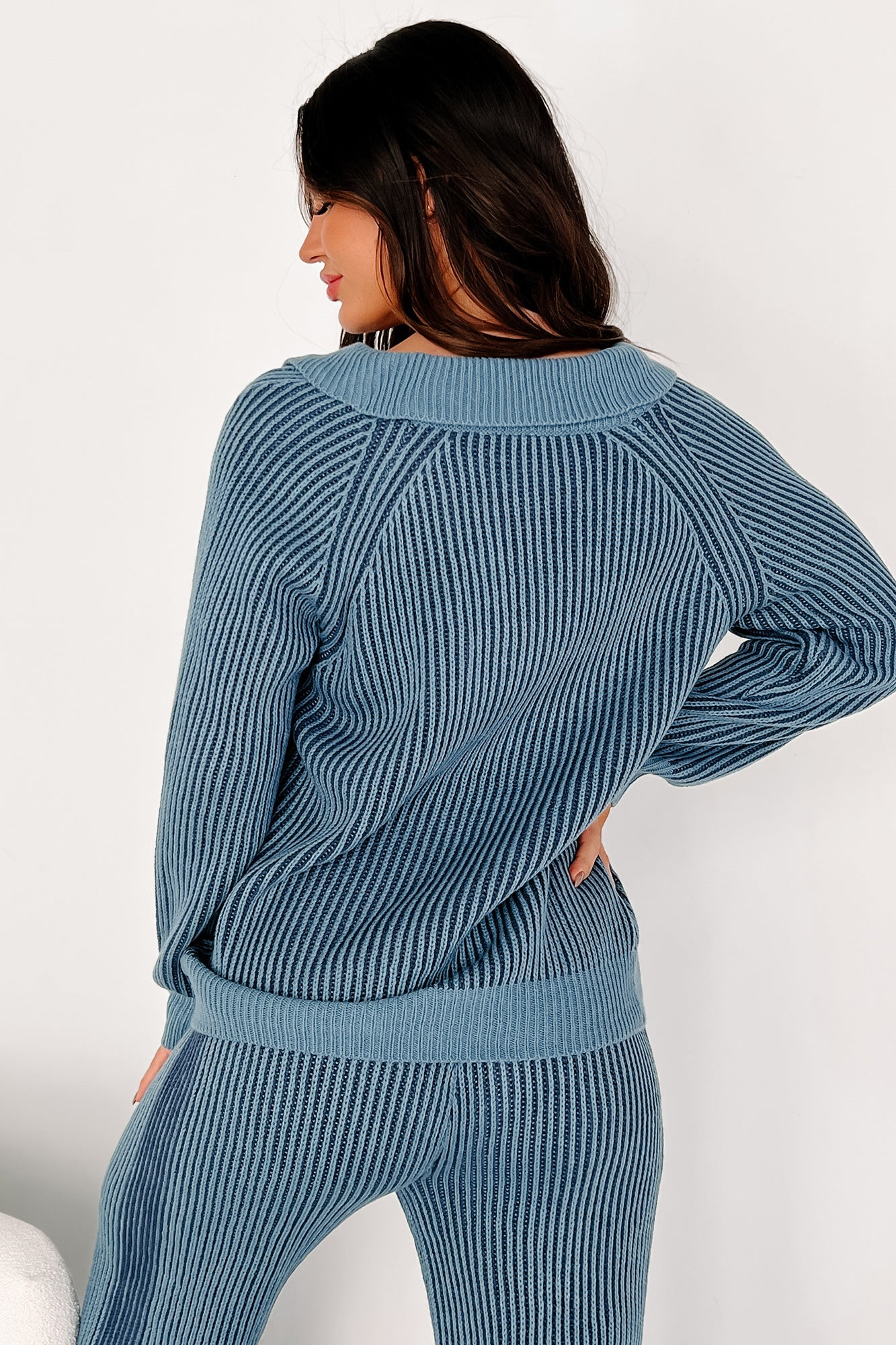 Salazar Two-Tone Striped Sweater & Pants Set (Denim/Navy)