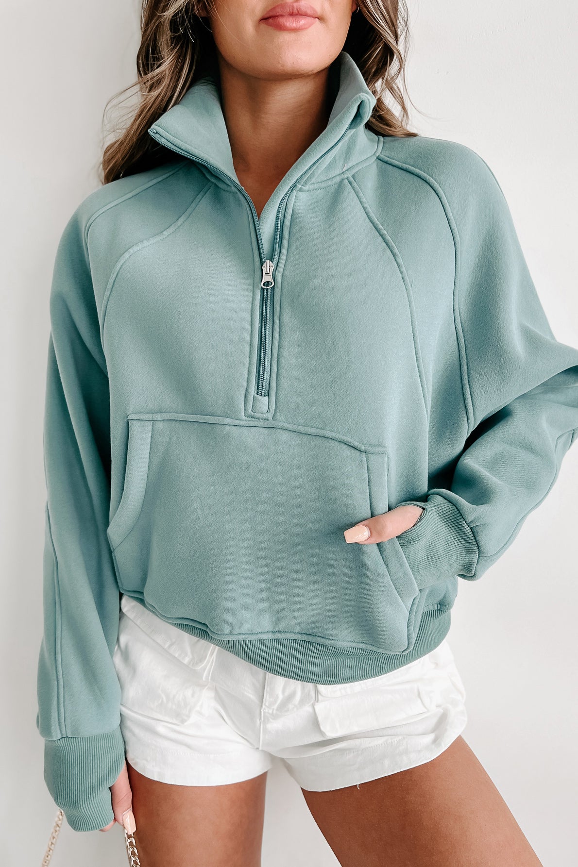 Nanamacs Women's New Obsession Fleece-Lined Half-Zip Scuba Pullover in Mint Blue - Size S