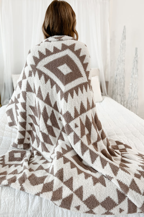 DOORBUSTER Cozier By The Minute Fuzzy Blanket (Taupe Aztec) - NanaMacs