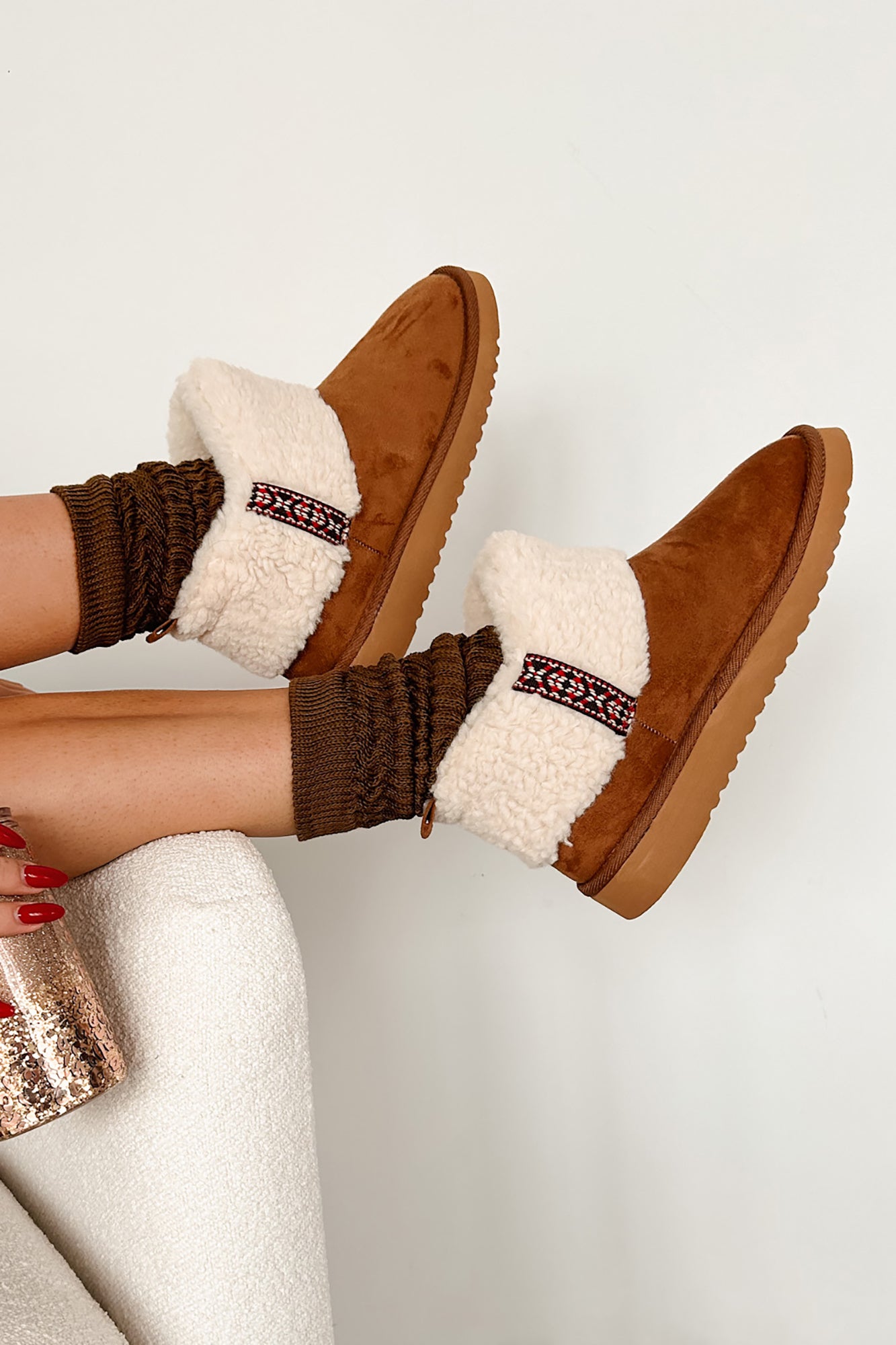 Snow Excited Sherpa Cuff Ankle Booties (Tan) - NanaMacs