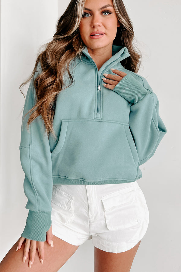 New Obsession Fleece-Lined Half-Zip Scuba Pullover (Mint Blue) - NanaMacs