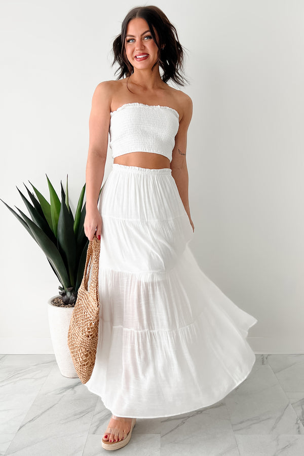 Spinning In Fields Two Piece Tube Top & Maxi Skirt Set (White) - NanaMacs