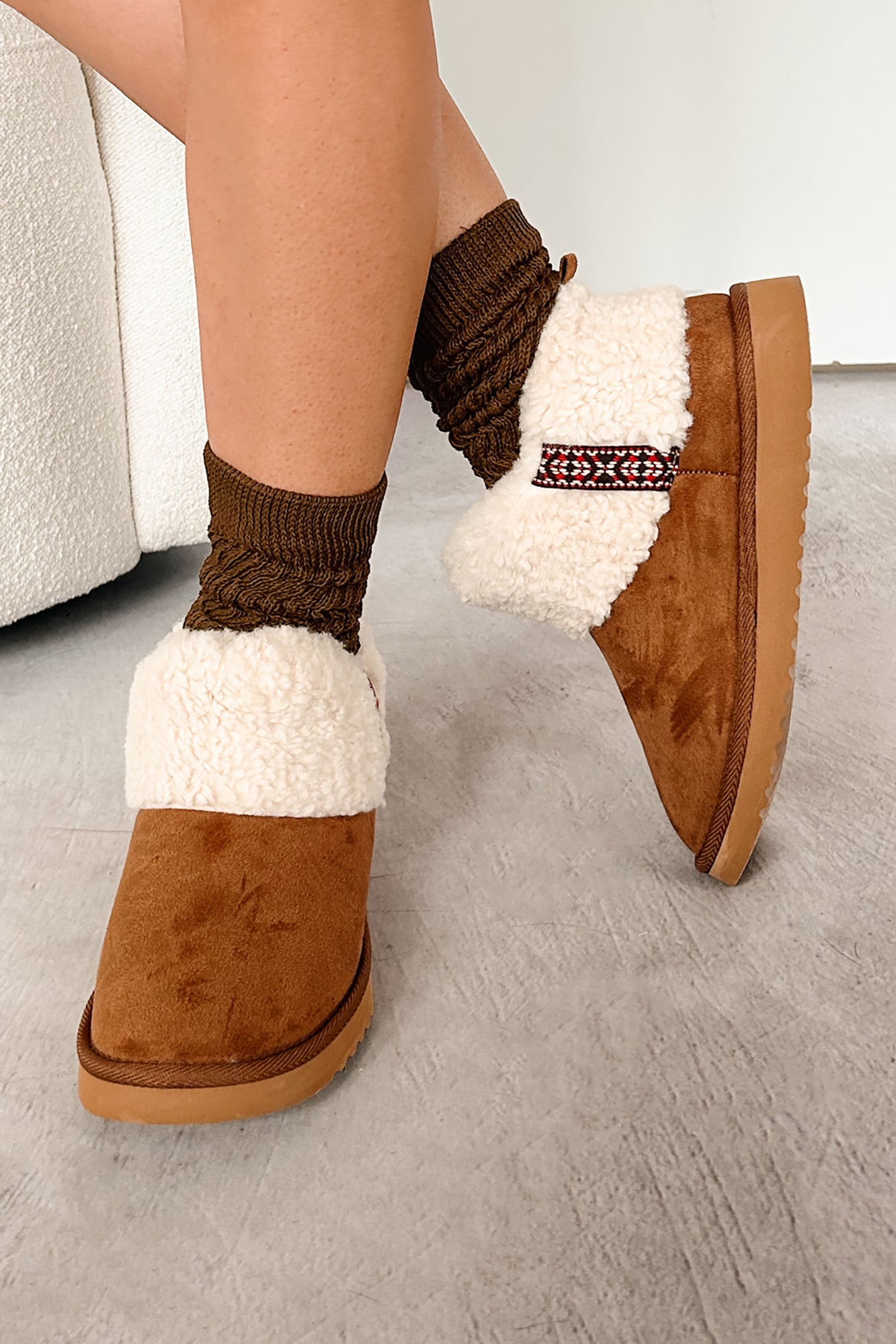 Snow Excited Sherpa Cuff Ankle Booties (Tan) - NanaMacs