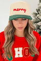 Simply "Merry" Two-Toned Embroidered Corduroy C.C. Cap (Green)