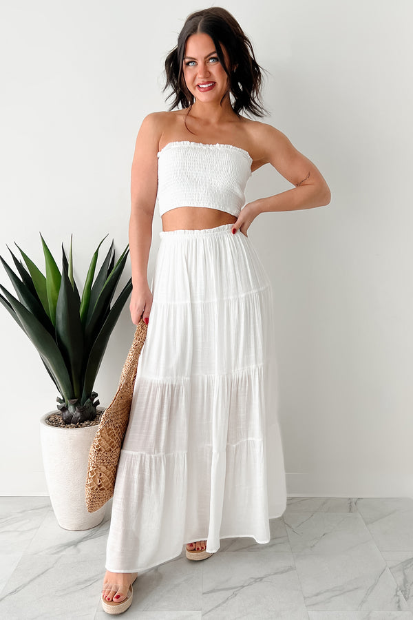 Spinning In Fields Two Piece Tube Top & Maxi Skirt Set (White) - NanaMacs