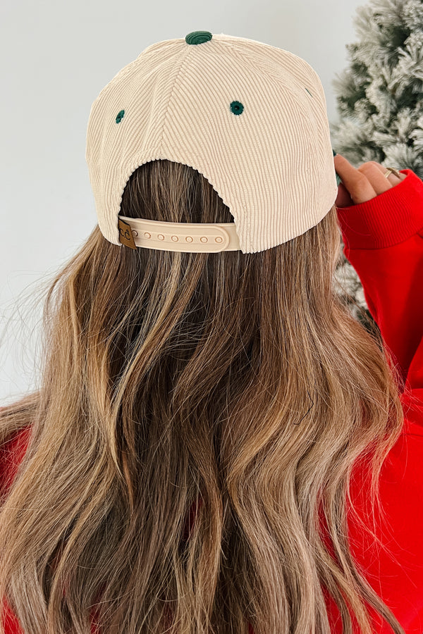 Simply "Merry" Two-Toned Embroidered Corduroy C.C. Cap (Green)