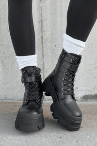 Chain Of Command Faux Leather Combat Booties (Black) - NanaMacs