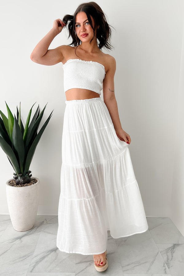 Spinning In Fields Two Piece Tube Top & Maxi Skirt Set (White) - NanaMacs