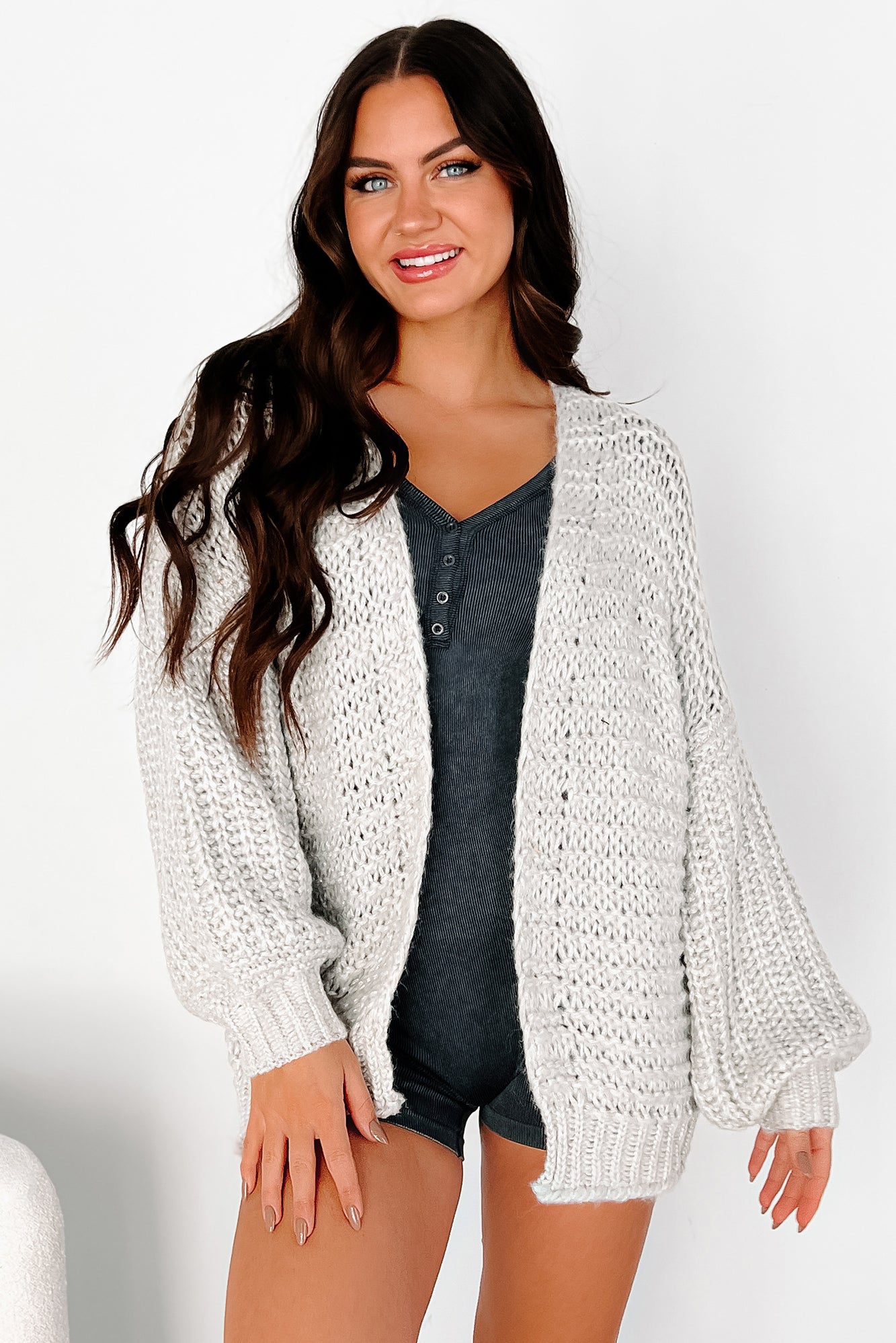 Lunar Wonder Metallic Knit Cardigan (Silver)