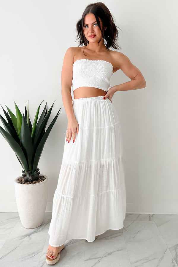 Spinning In Fields Two Piece Tube Top & Maxi Skirt Set (White) - NanaMacs