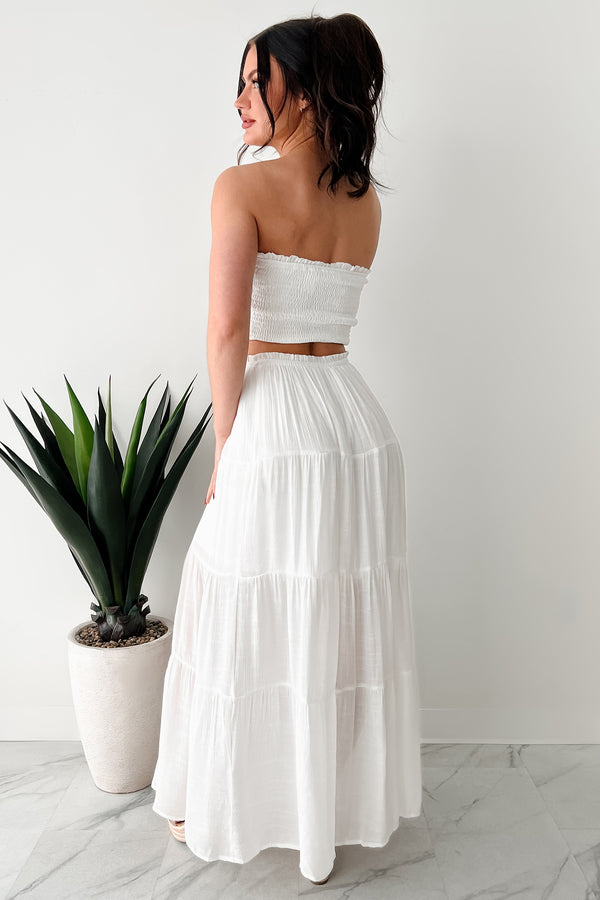 Spinning In Fields Two Piece Tube Top & Maxi Skirt Set (White) - NanaMacs