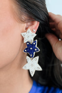 Star Athlete Beaded Star Earrings (White/Blue) - NanaMacs