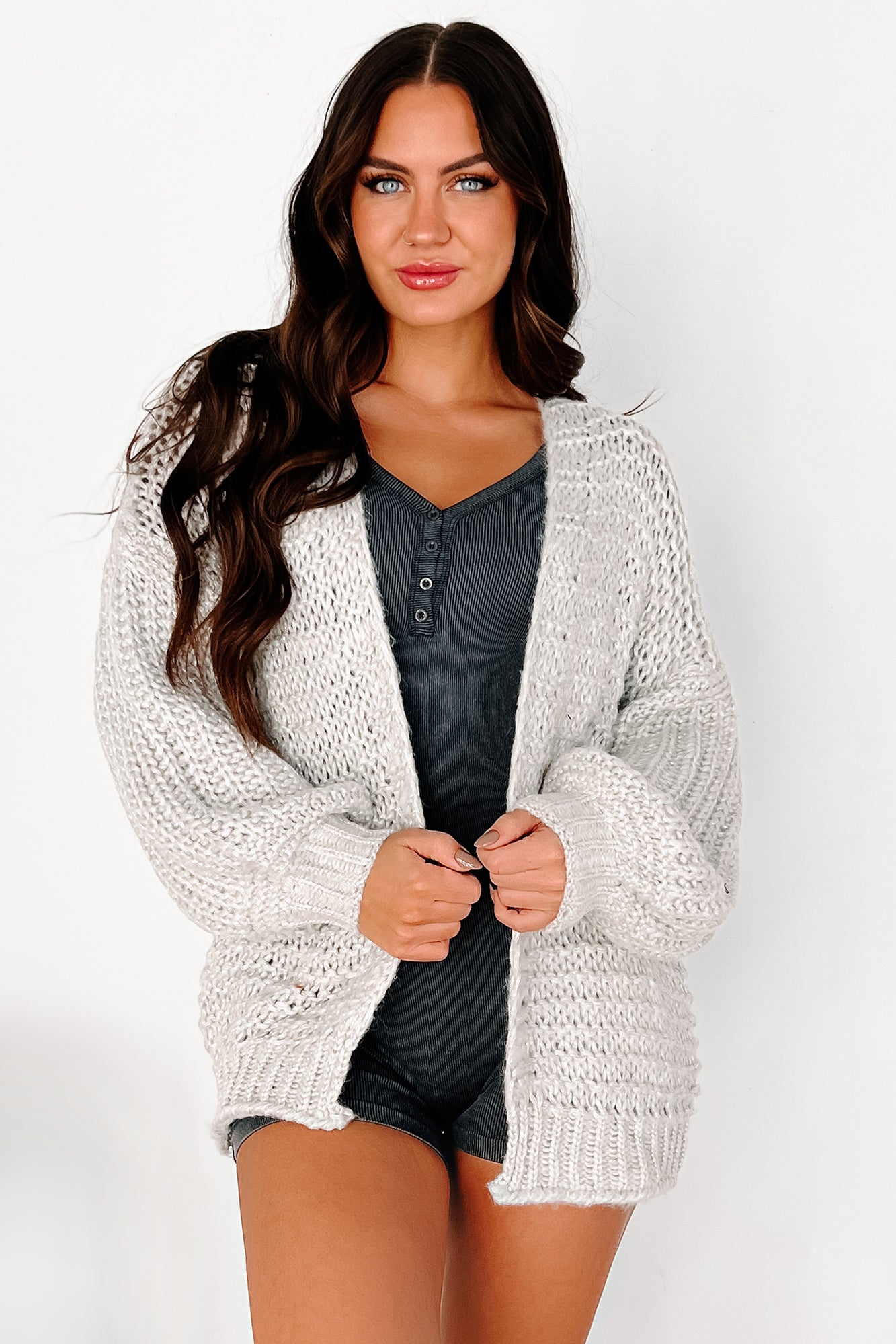 Lunar Wonder Metallic Knit Cardigan (Silver)