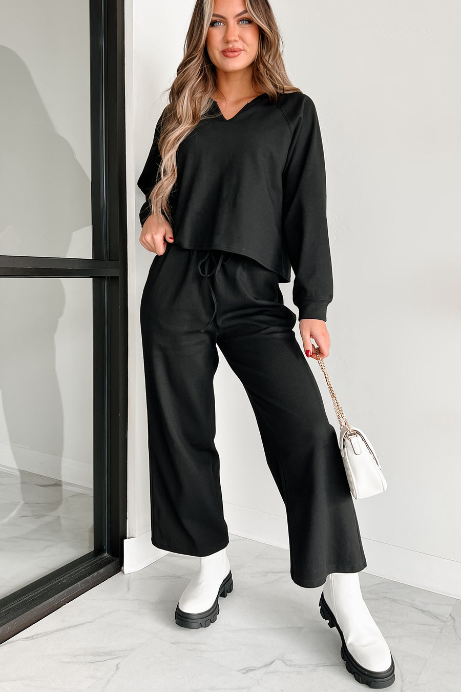 Working From Home Two-Piece Loungewear Set (Black) - NanaMacs