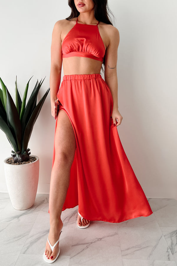 Sending Signals Halter Two Piece Maxi Set (Red Orange) - NanaMacs