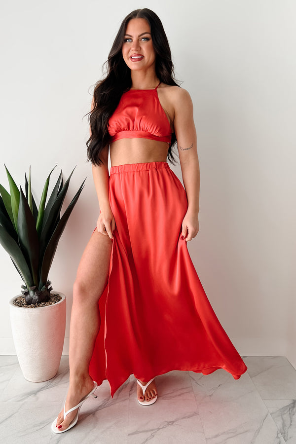 Sending Signals Halter Two Piece Maxi Set (Red Orange) - NanaMacs