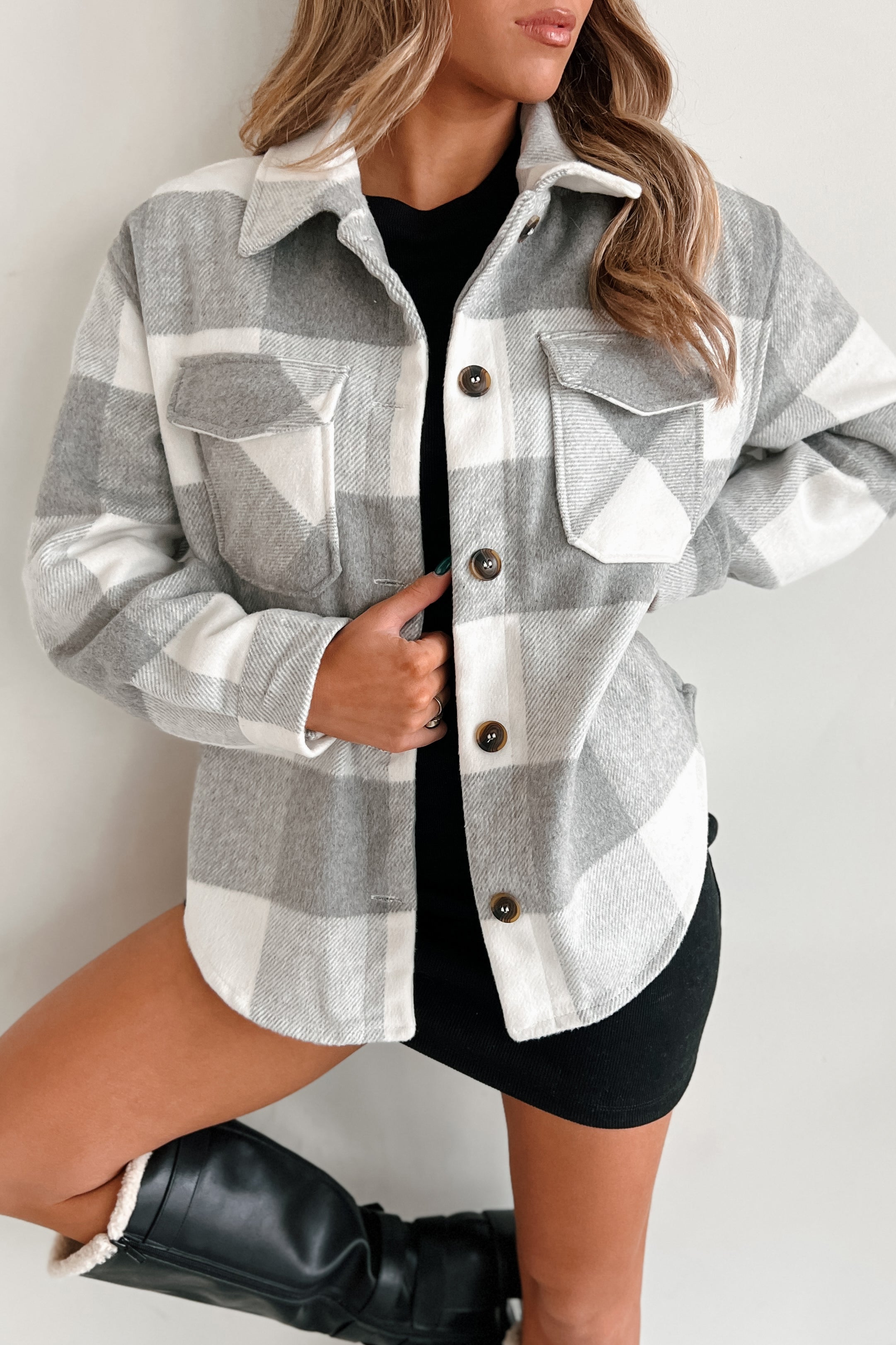 DOORBUSTER Dane Plaid Shacket (Grey) - NanaMacs