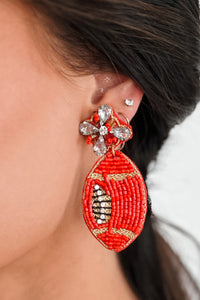 Football Fashion Beaded Rhinestone Football Earrings (Red) - NanaMacs