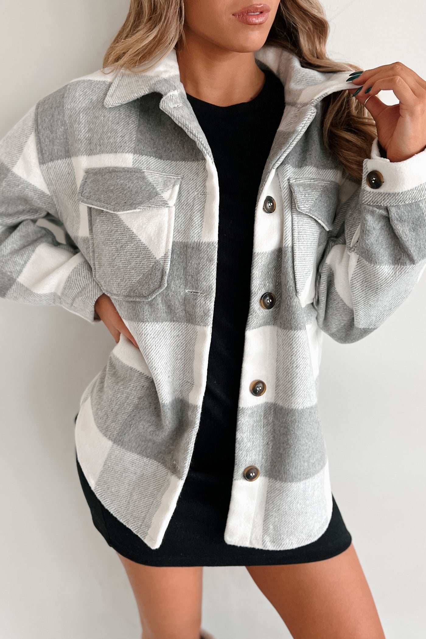 DOORBUSTER Dane Plaid Shacket (Grey) - NanaMacs