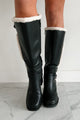 Moscow Sherpa Trim Knee High Platform Boots (Black) - NanaMacs