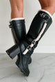 Moscow Sherpa Trim Knee High Platform Boots (Black) - NanaMacs